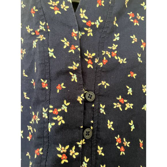Talbots Long Sleeve Casual Tunic Button Shirt Navy Floral Size S 100% Cotton - Picture 6 of 6